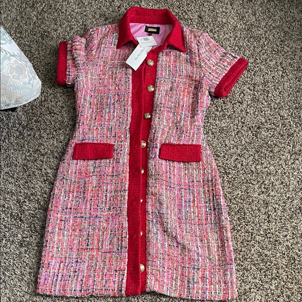 Alexia Admor Red and Pink Tweed Jacket - Picture 4 of 10